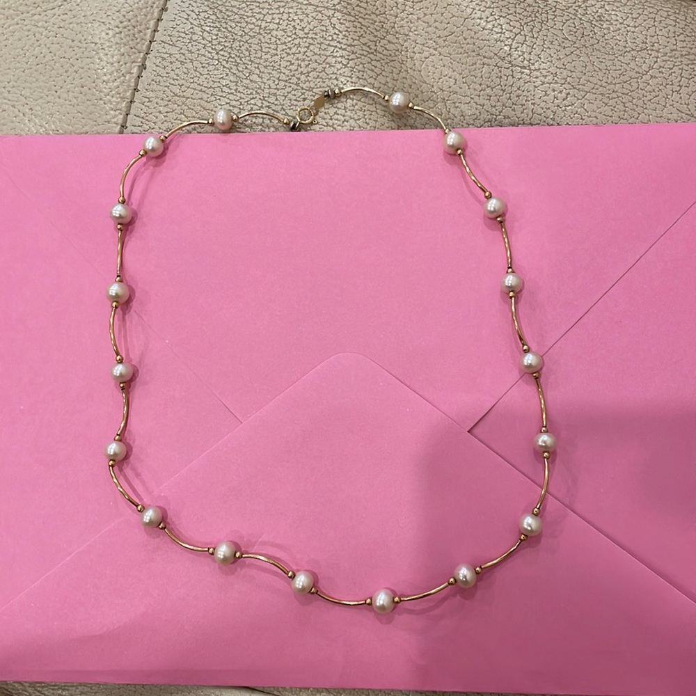 Atlantic jewelry co ATL 14k gold and pearl spiral link necklace.